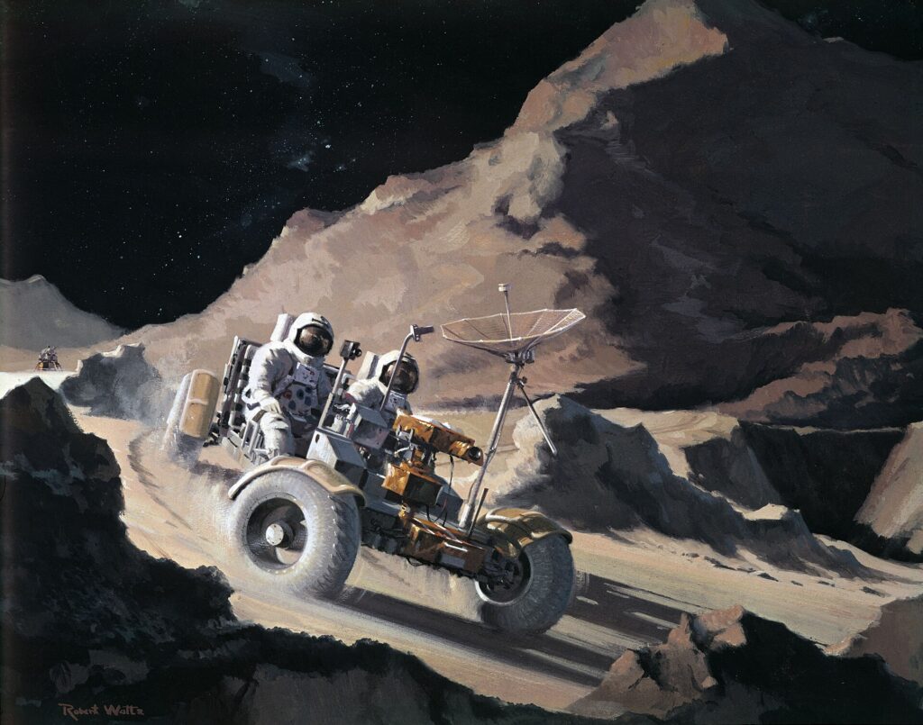 Artist's concept of a lunar rover on the Moon — Lunar Base Challenge 2026-2027